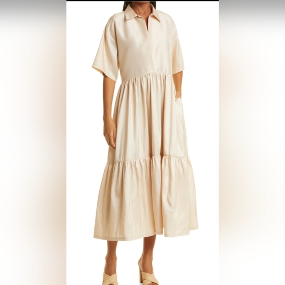 Kimberly Goldson DONNI CHAMPAGNE MIDI DRESS Size S